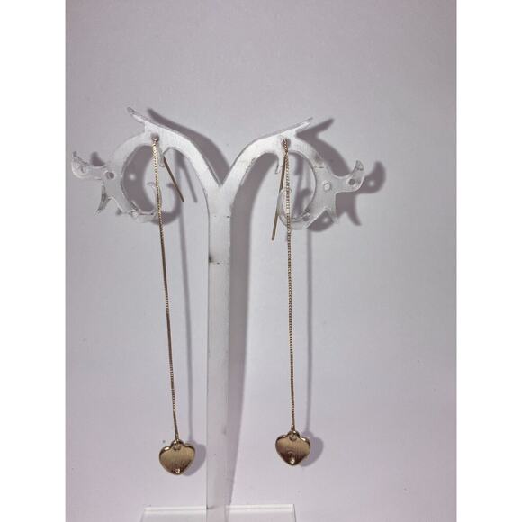 Reversible Rhinestone Puffed Heart Dangle Ear Threads 3.5" Earrings! - Picture 2 of 12